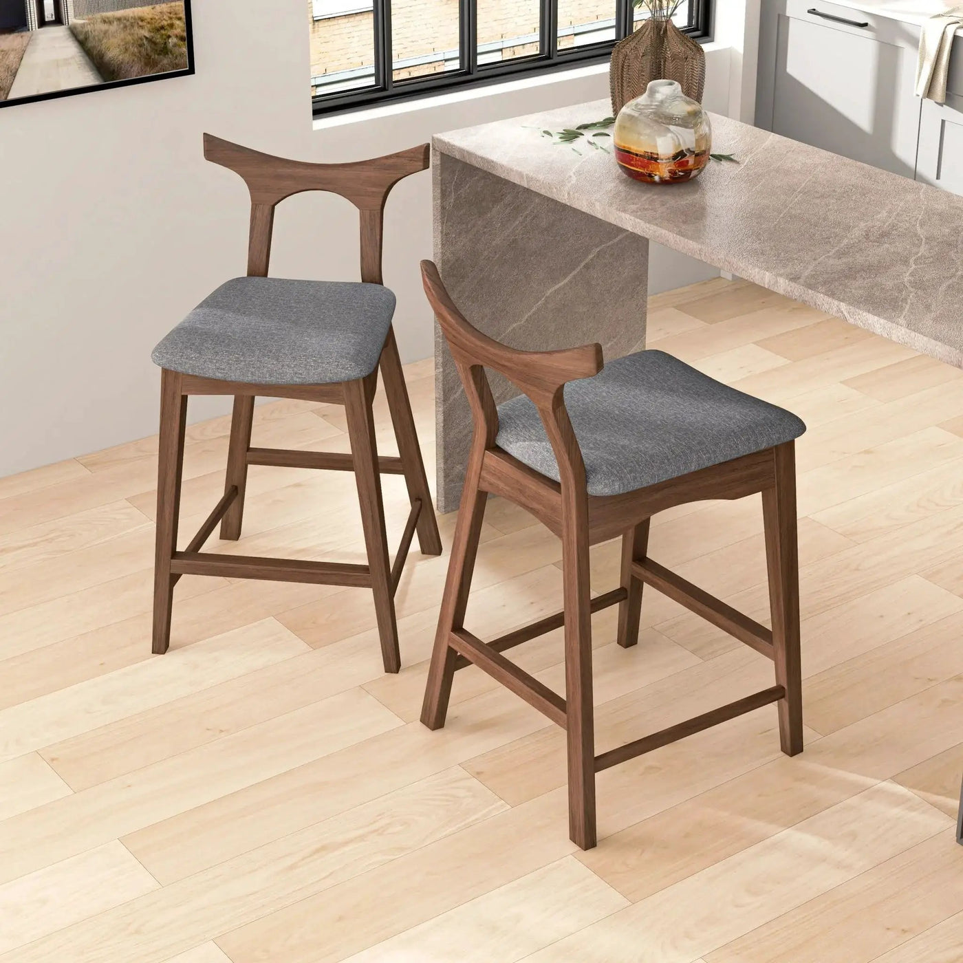 Hester - Upholstered, Square Bar Chair (Set of 2) by HouseOfZazla
