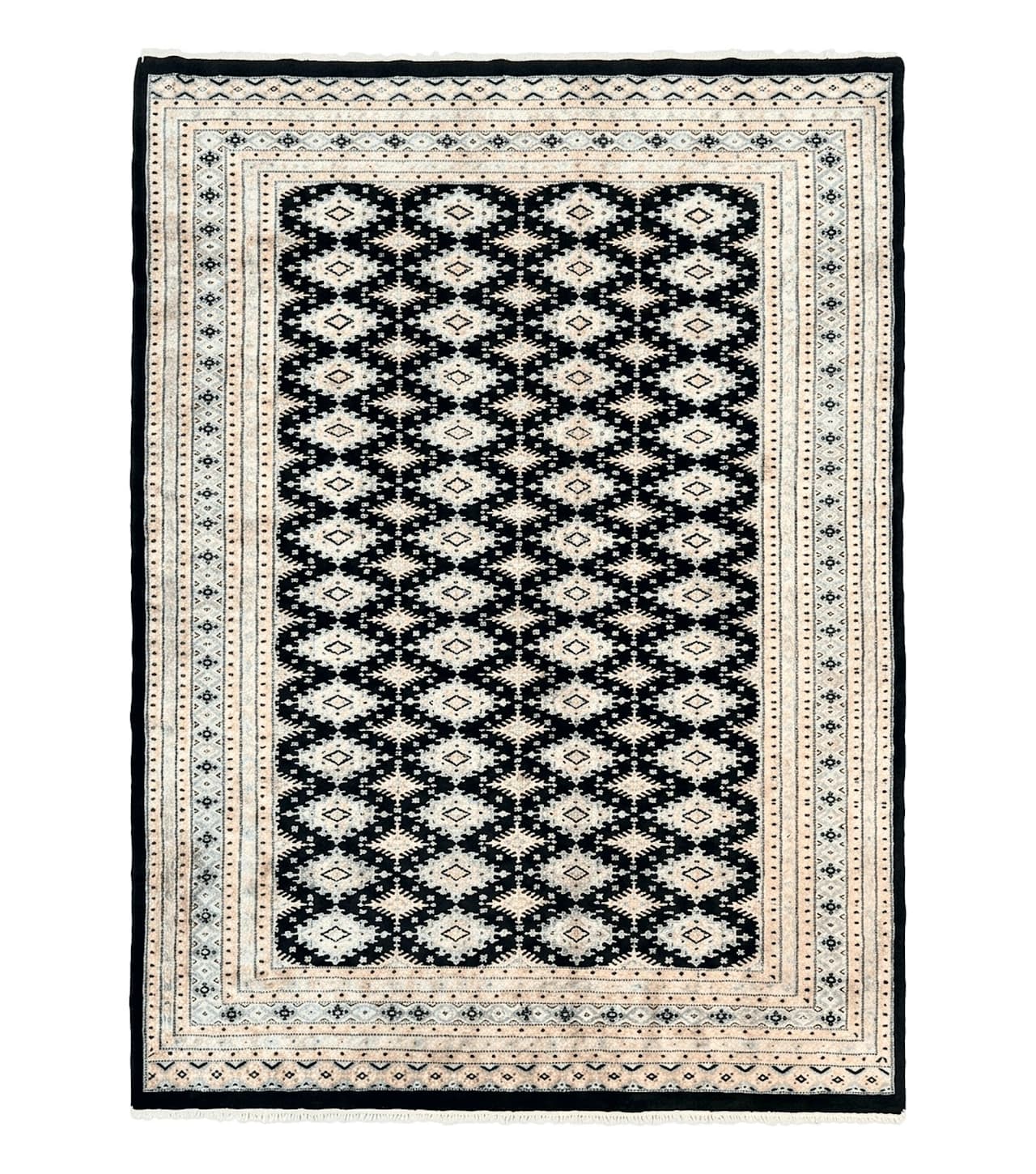 Pakistani Bokhara Rug 6x9, Hand Knotted Vintage Wool Carpet with Silk Highlights, Very Fine 320 KPSI, Medium Size by Jewel Rugs