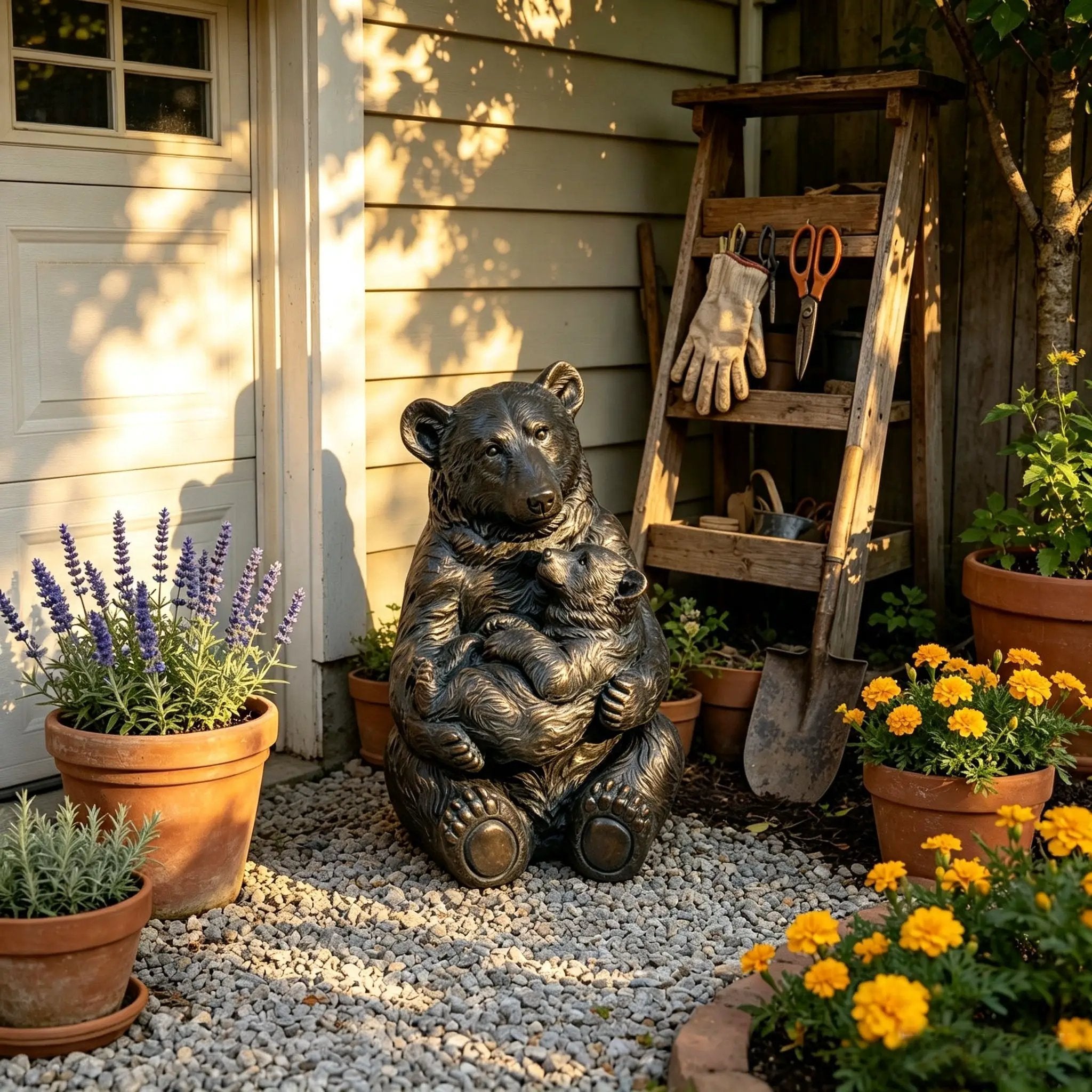 12'' Antique Bronze Mother And Cub Bear Statue by HouseOfZazla