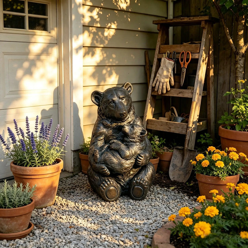 12'' Antique Bronze Mother And Cub Bear Statue by HouseOfZazla