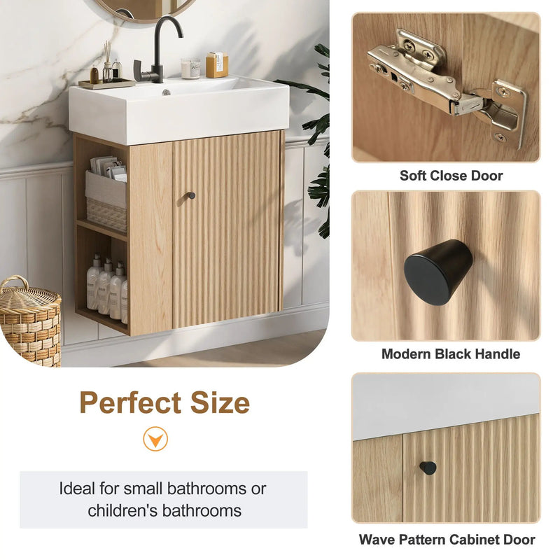 Modern Floating Bathroom Vanity With Ceramic Basin Perfect For Small Bathrooms by HouseOfZazla