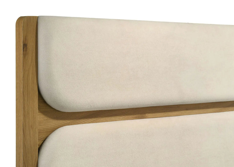 Bennett 62-inch Eastern King Upholstered Panel Bed Cream and Light Oak by Unique Piece Furniture