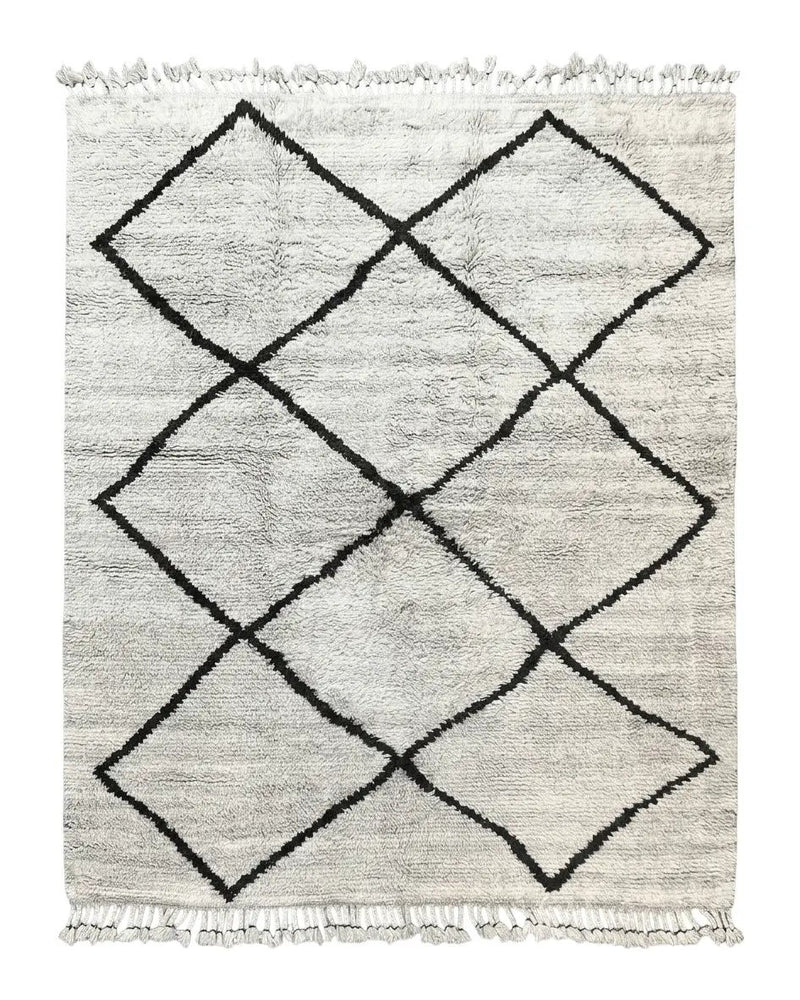 Modern Shag Rug 8x10, Gray and Black, Wool and Cotton, Lulu and Georgia, Handmade Indian Shag Rug by Jewel Rugs