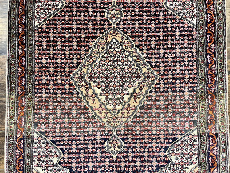 Afghan Rug 4x5, Wool with Silk Highlights, Very Fine Hand Knotted Vintage Oriental Carpet, Herati Pattern, Persian Rug, Bidjar Rug, 400 KPSI by Jewel Rugs
