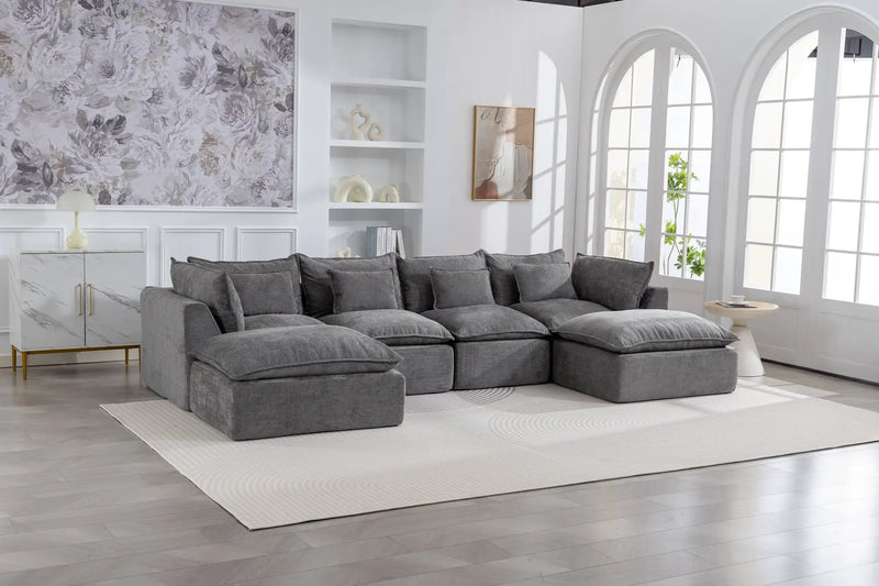129.8" Width Modular Sectional Sofa with 2 Ottomans by HouseOfZazla