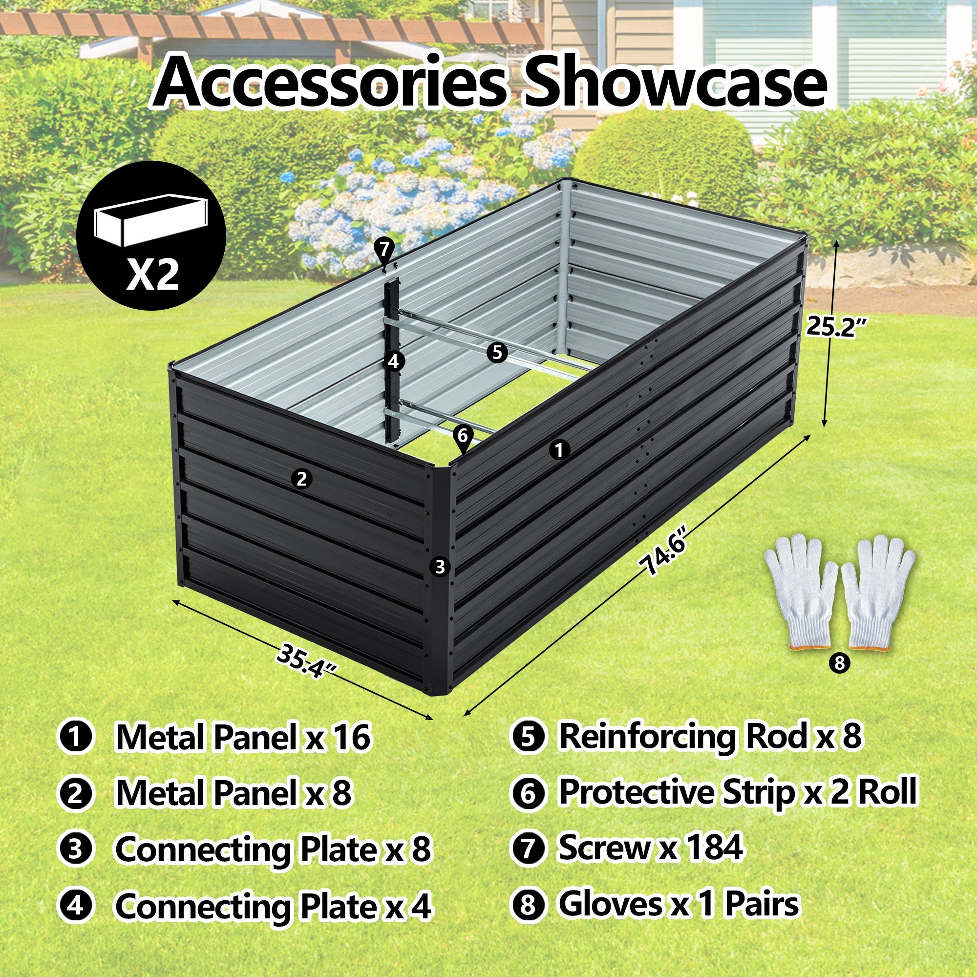 2-Pack 6x3x2 FT Galvanized Metal Raised Garden Beds by HouseOfZazla