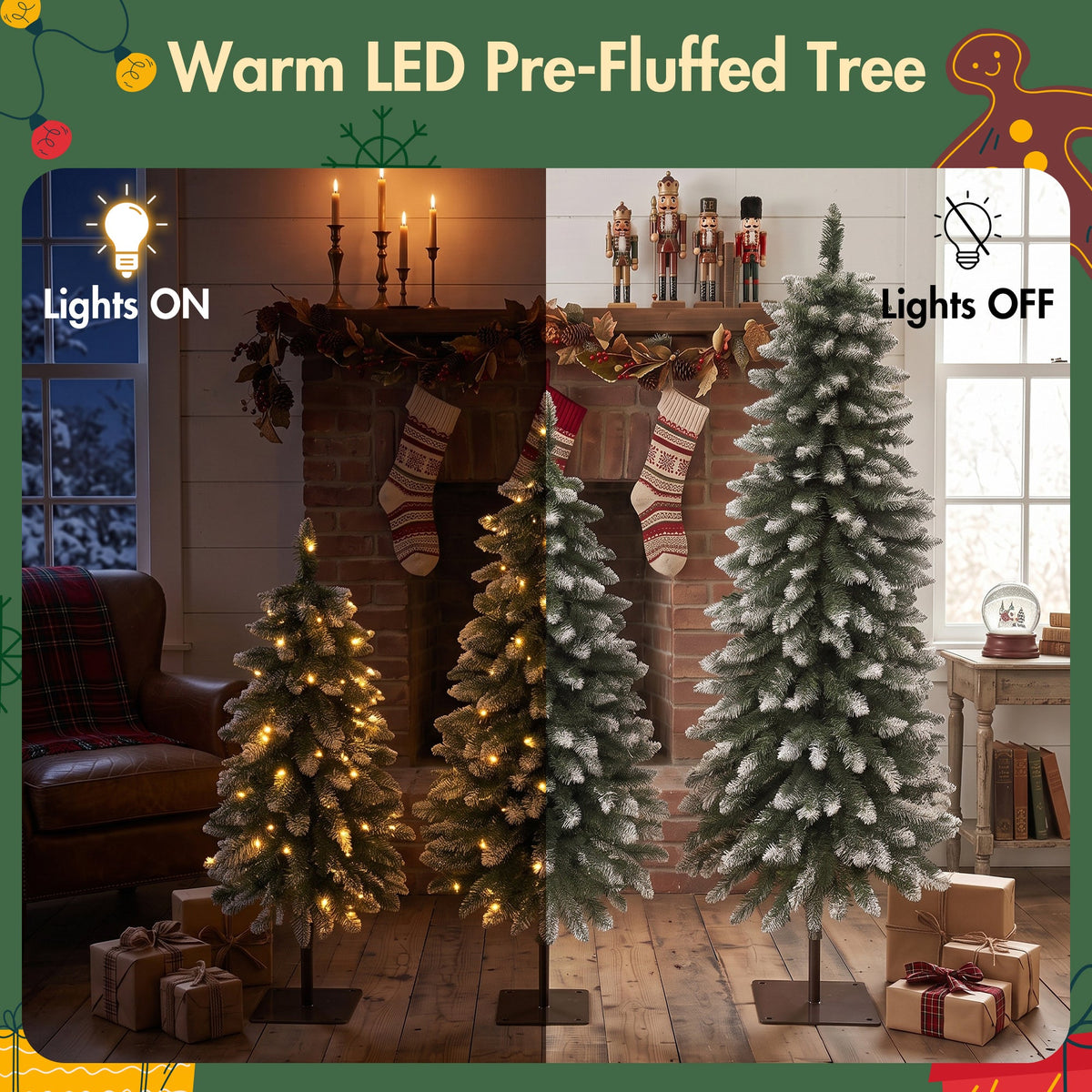 Pre-Lit Snow Flocked Pencil Christmas Tree Set - White (3-Pack), photo 6 of 10