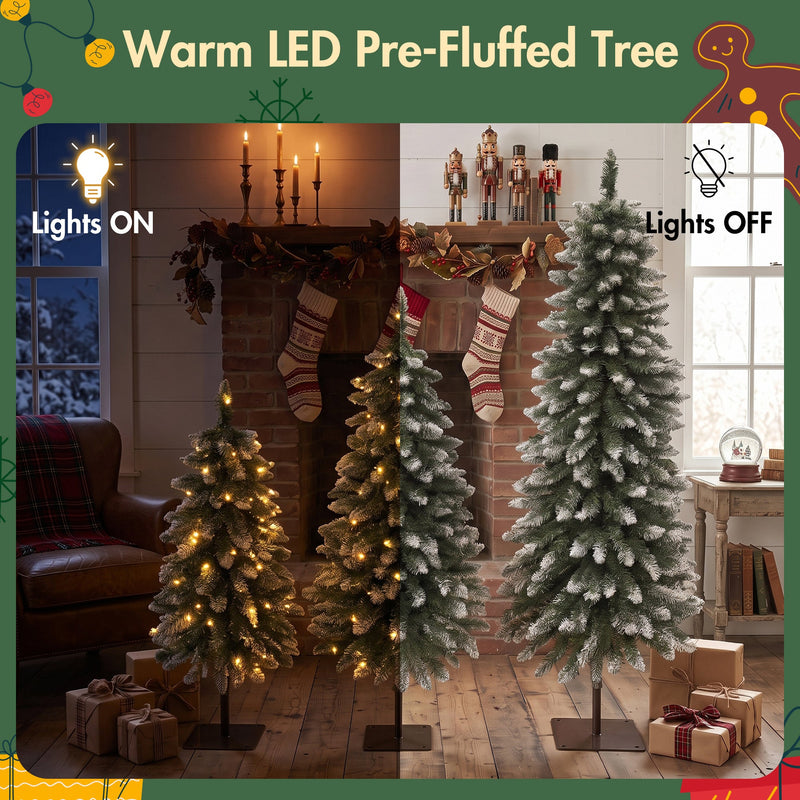 Pre-Lit Snow Flocked Pencil Christmas Tree Set - White (3-Pack), photo 6 of 10