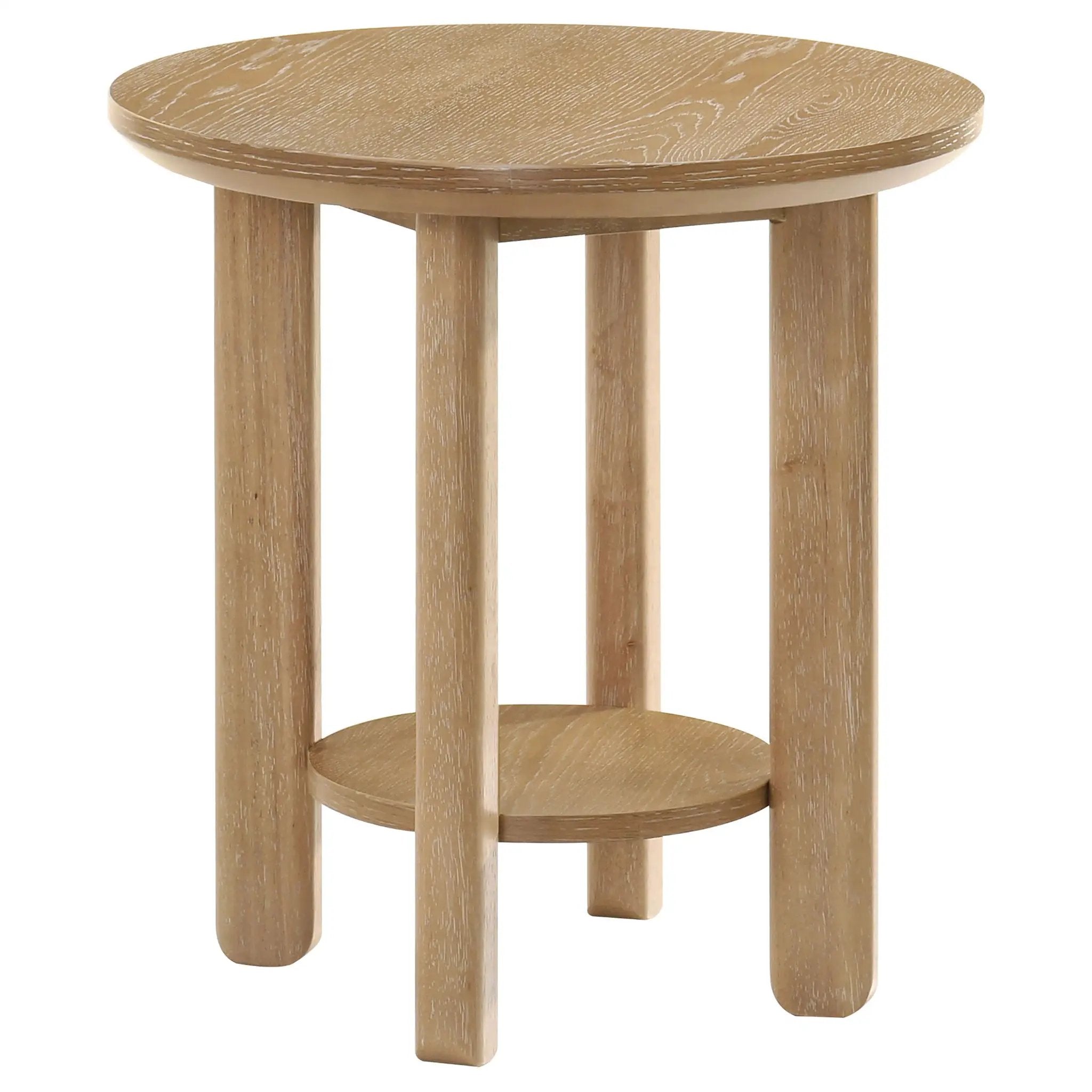 Ottowa Round Wood Side End Table with Shelf Light Oak by Unique Piece Furniture