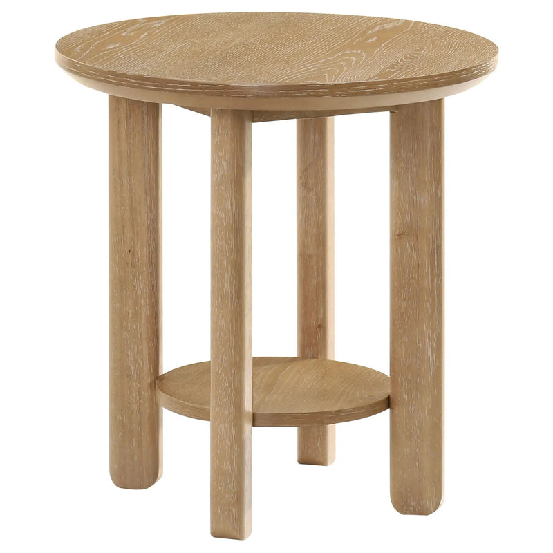 Ottowa Round Wood Side End Table with Shelf Light Oak by Unique Piece Furniture