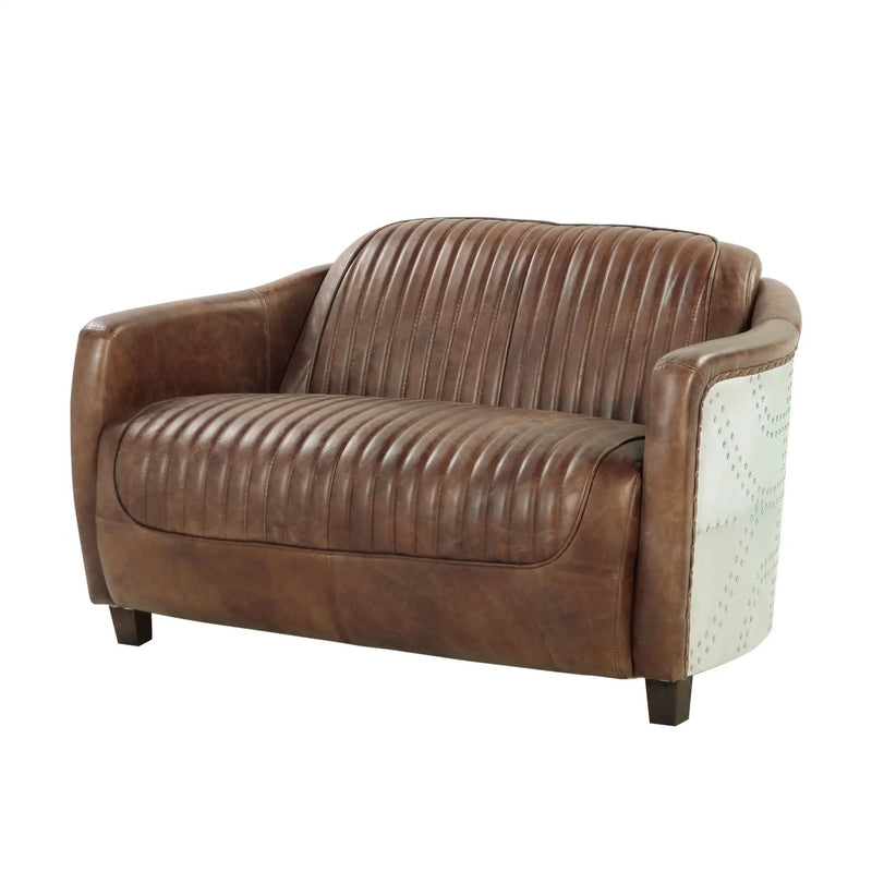 Brancaster Grain Leather Loveseat - Brown by HouseOfZazla