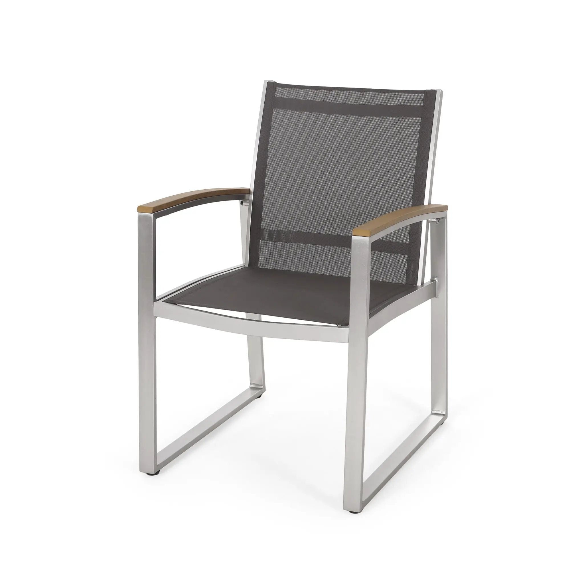 Poetic Outdoor Dining Chair with Faux Wood Arms and Aluminum Frame (Set of 2) by HouseOfZazla