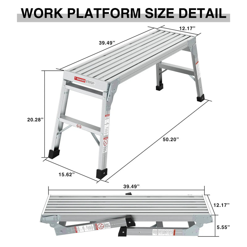 Work Platform Aluminum Portable Bench Folding Ladder Ansi Capacity 225 Lbs 40" - Gray by HouseOfZazla