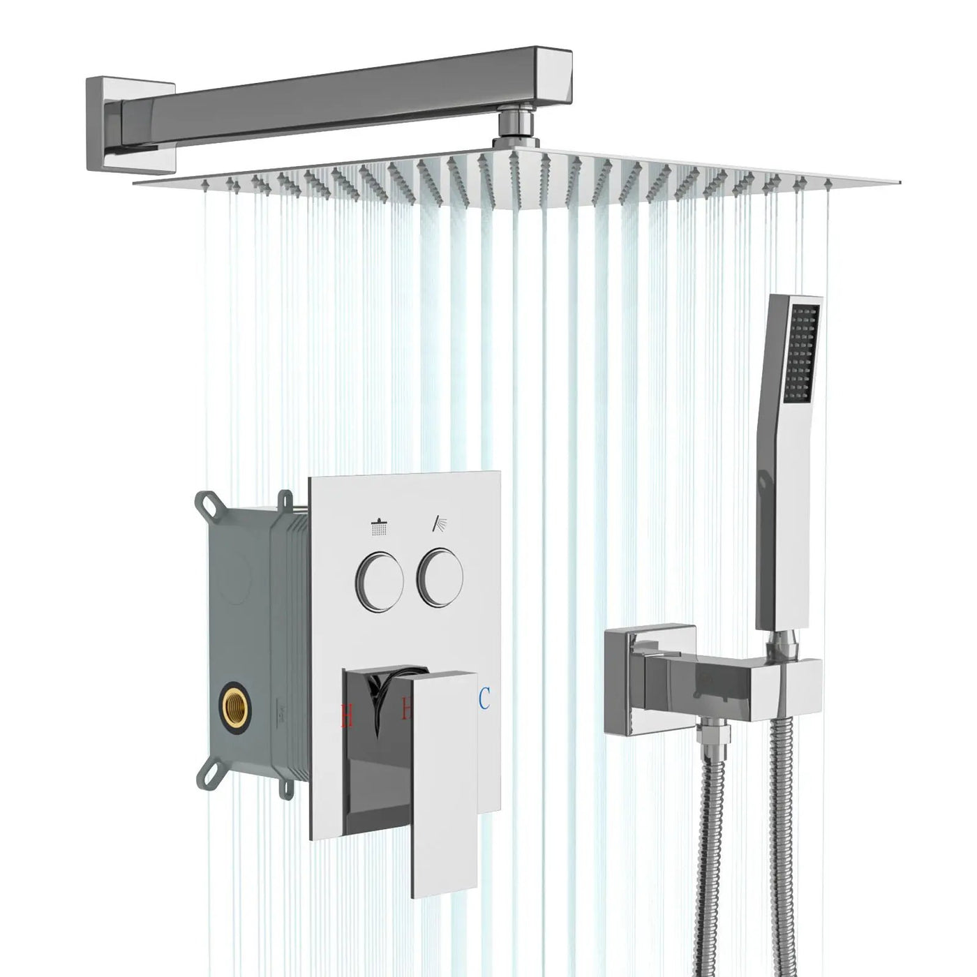 Dual Shower Head System With Square Rain Shower And Rough In Valve by HouseOfZazla