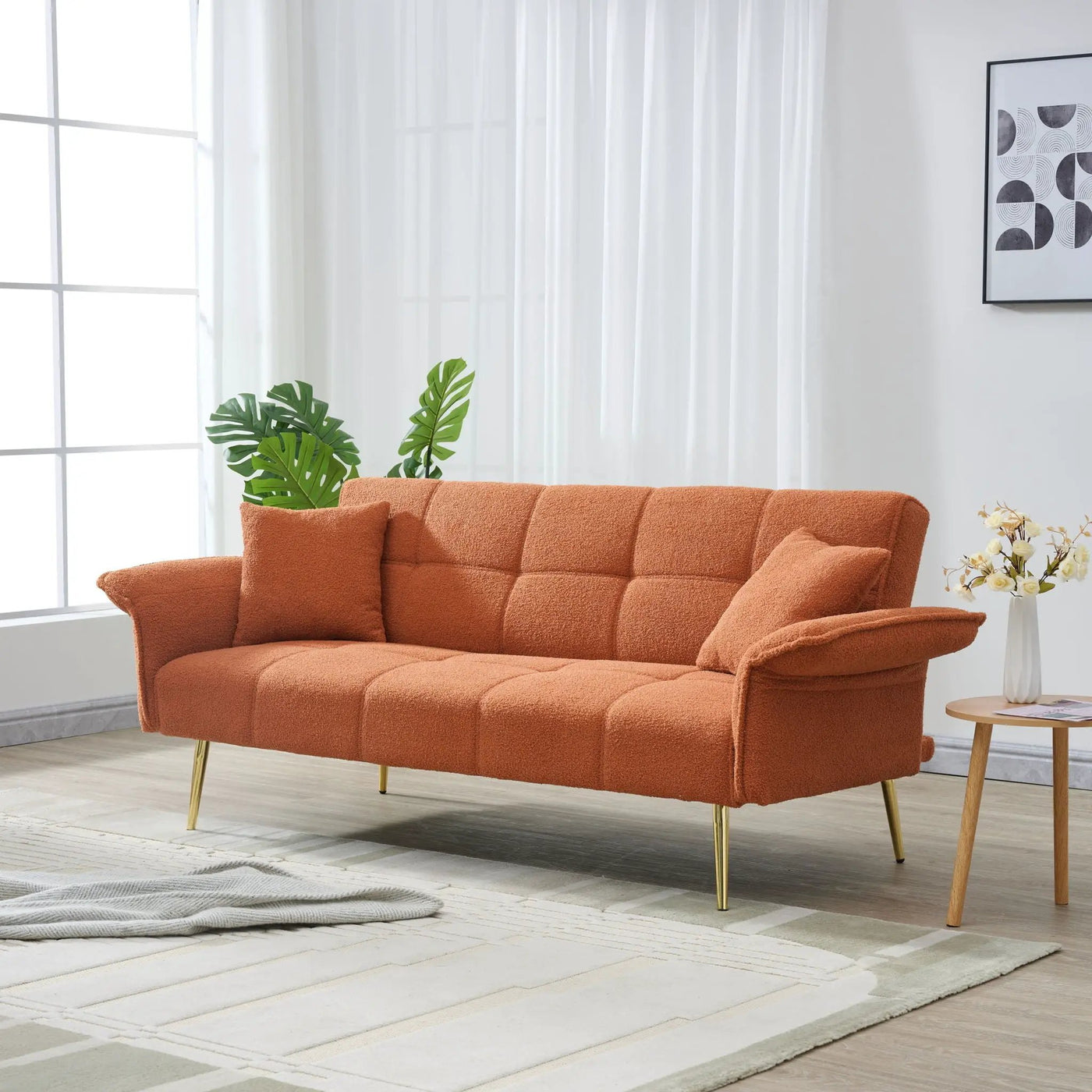 Convertible Double Futon Sofa Bed With Folding Armrests For Living Rooms by HouseOfZazla