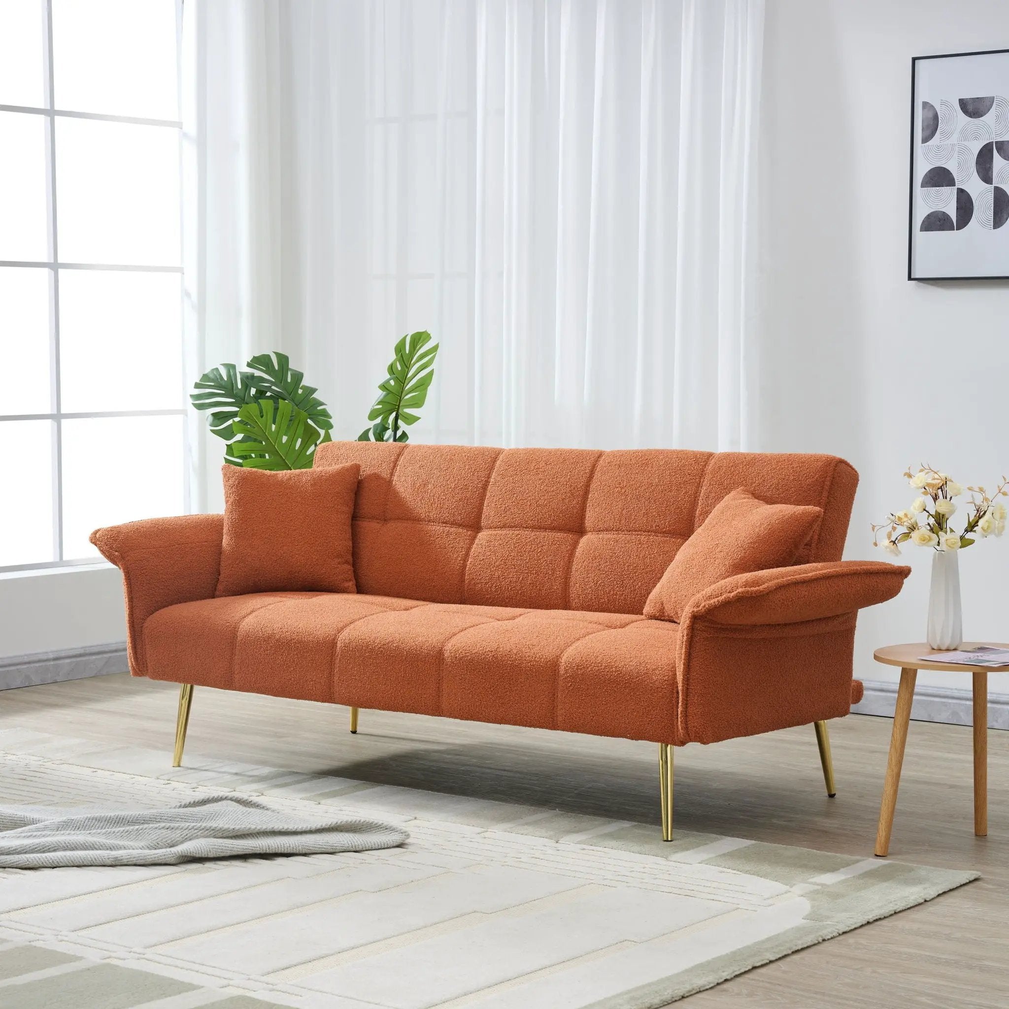 Convertible Double Futon Sofa Bed With Folding Armrests For Living Rooms by Unique Piece Furniture