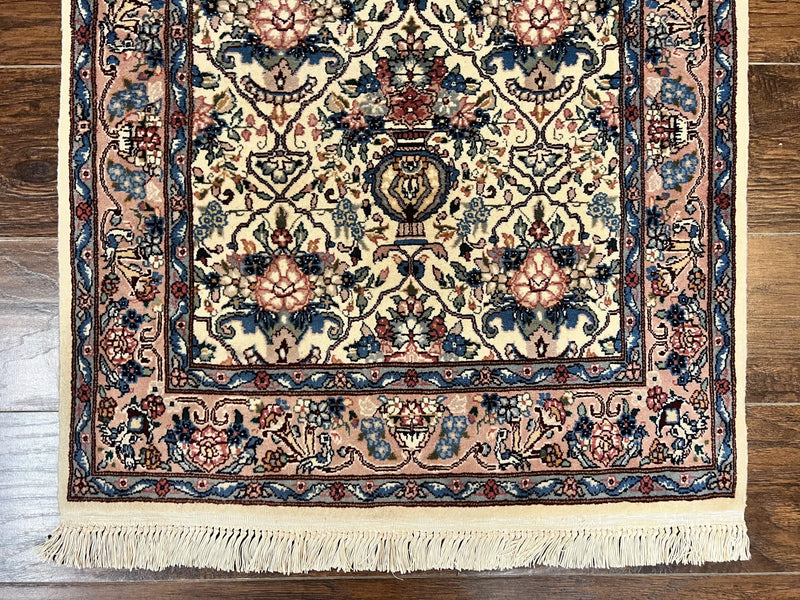 Sino Persian Runner Rug 2.8 x 14, Hand Knotted Vintage Oriental Hallway Rug, 14ft Runner, Cream, Floral, Wool by Jewel Rugs