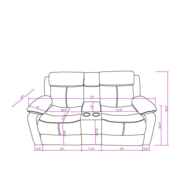 Blanche - Reclining Set With LED Lights, Speaker by HouseOfZazla