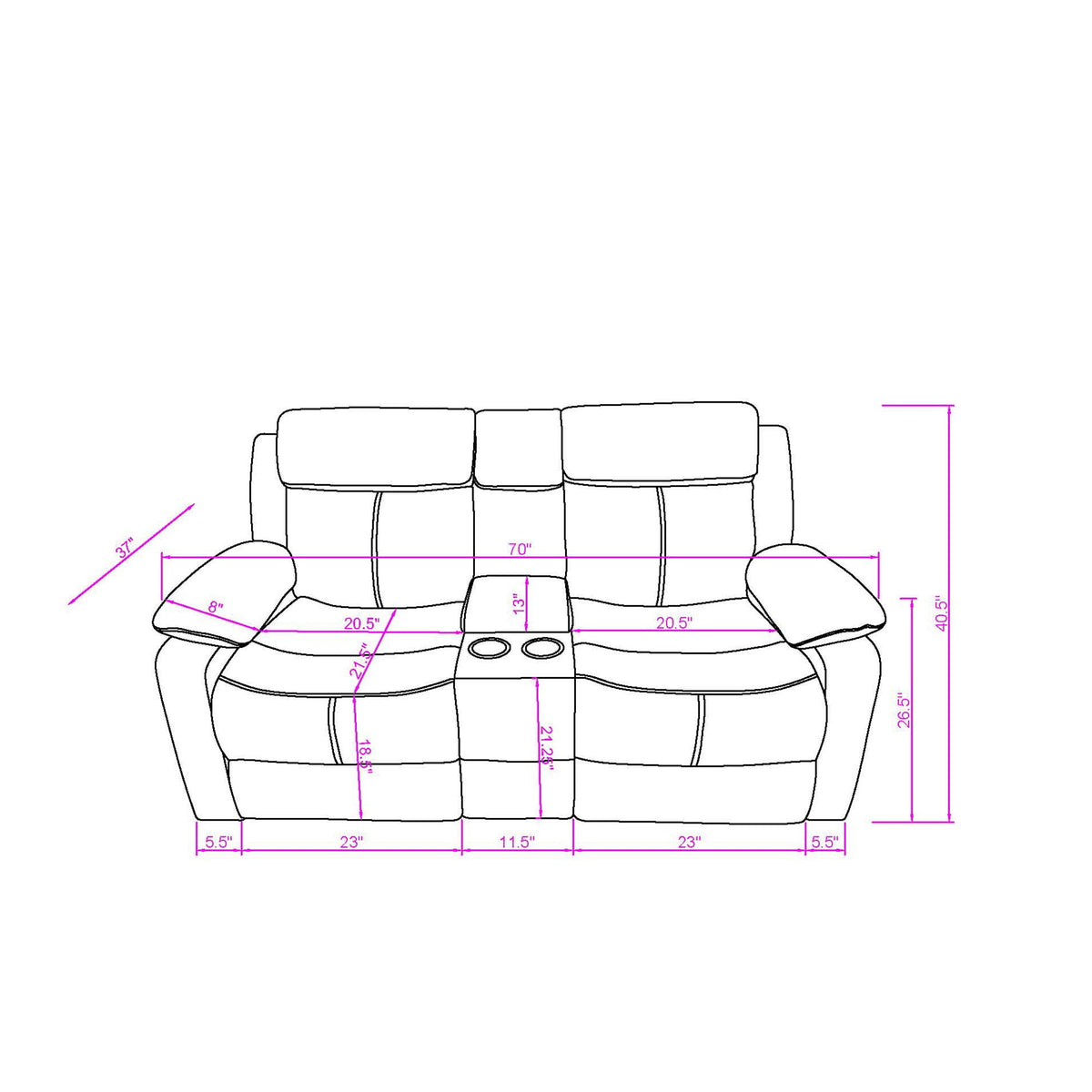 Blanche - Reclining Set With LED Lights, Speaker, photo 10 of 16