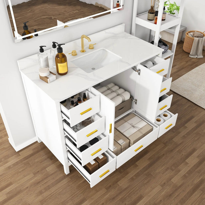 48" Modern Solid Wood Bathroom Vanity with Sink, 49" Carrara by HouseOfZazla