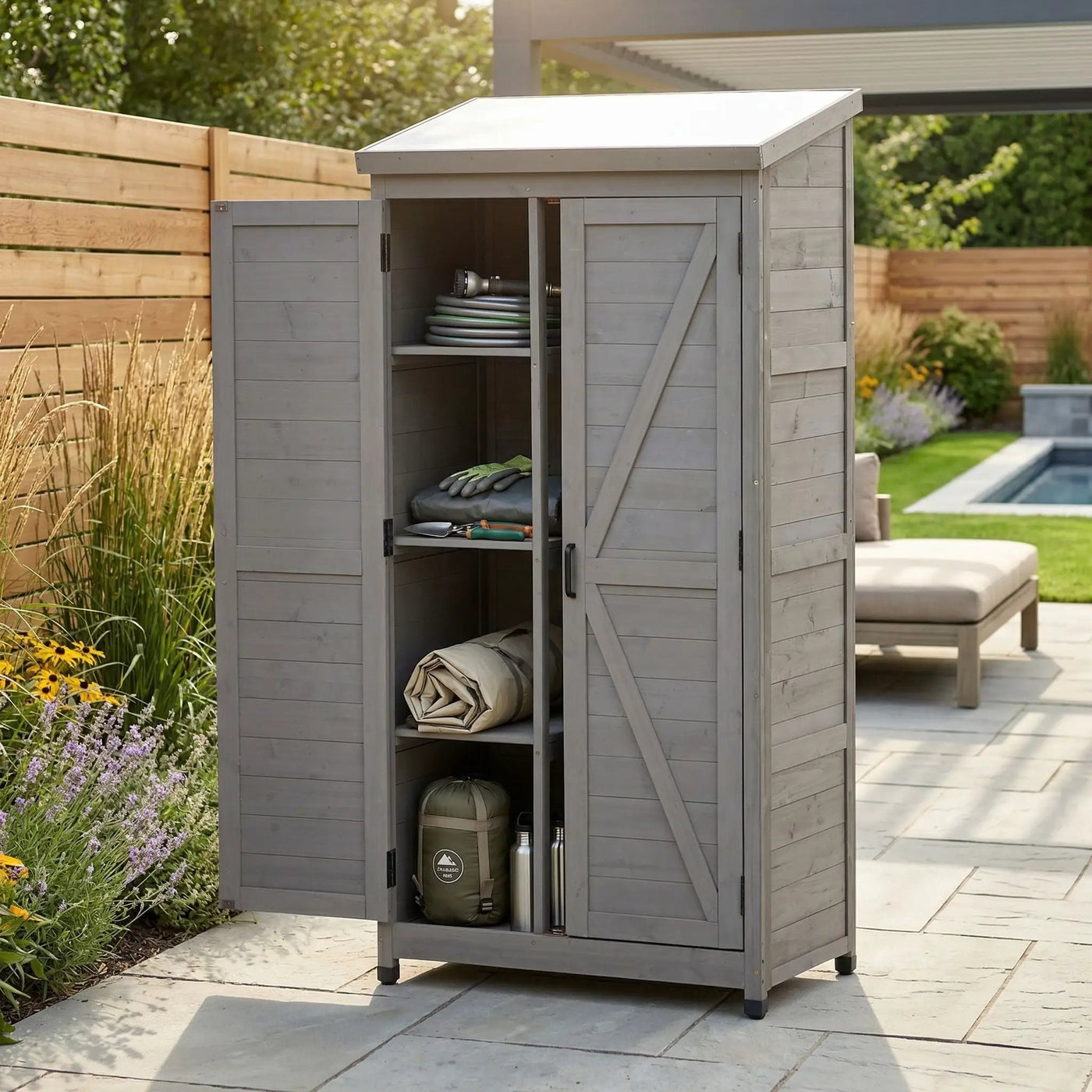 Outdoor Storage Shed With Vertical Tool Cabinet For Backyard by HouseOfZazla