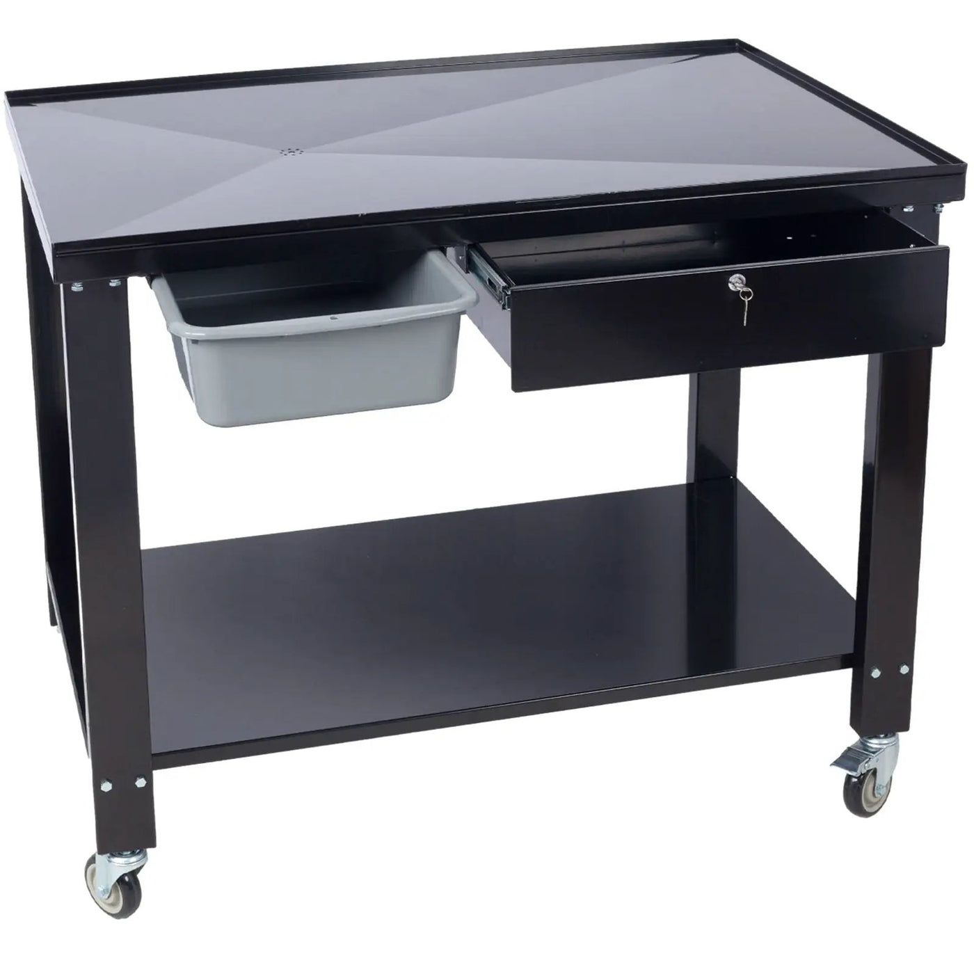 Transmission Teardown Work Station 1 / 2 Ton Capacity Sloping Drain Table Locking Drawer Removable Drain Basin Full-Width Lower Shelf Four 4" Caster Wheels by HouseOfZazla