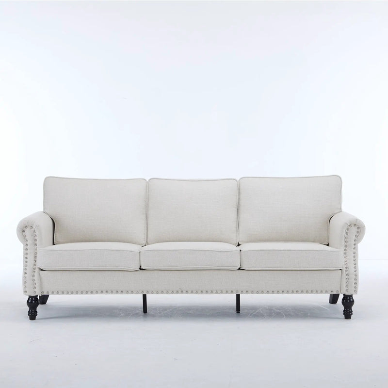 83 Inch Faux Leather Rolled Arm Sofa with Nailhead Trim by HouseOfZazla