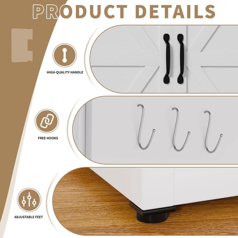 Kitchen Pantry Cabinet With Adjustable Shelves, Drawers, Hooks And Large Countertop - White by Unique Piece Furniture