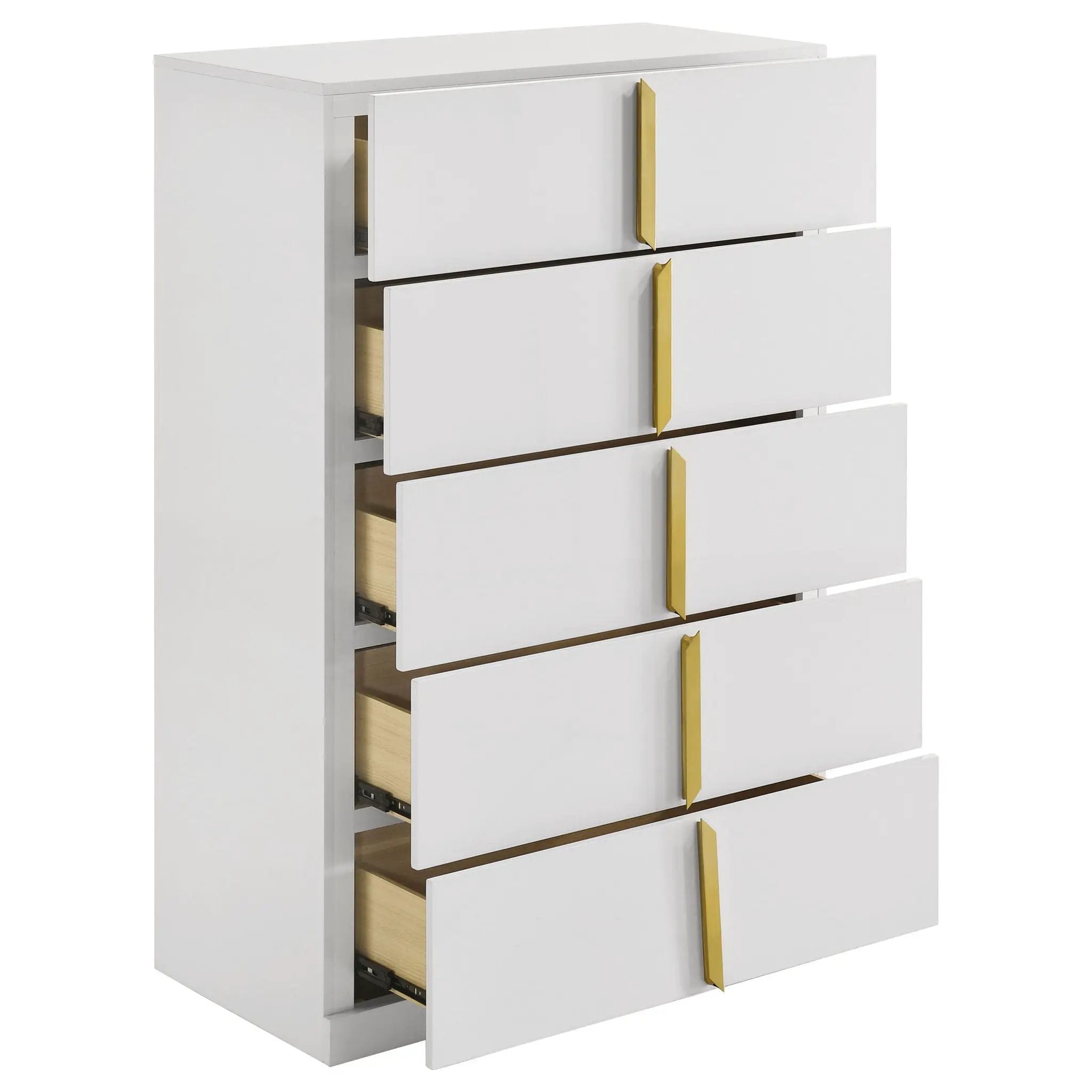 Ines 5-drawer Bedroom Chest of Drawers White High Gloss by Unique Piece Furniture