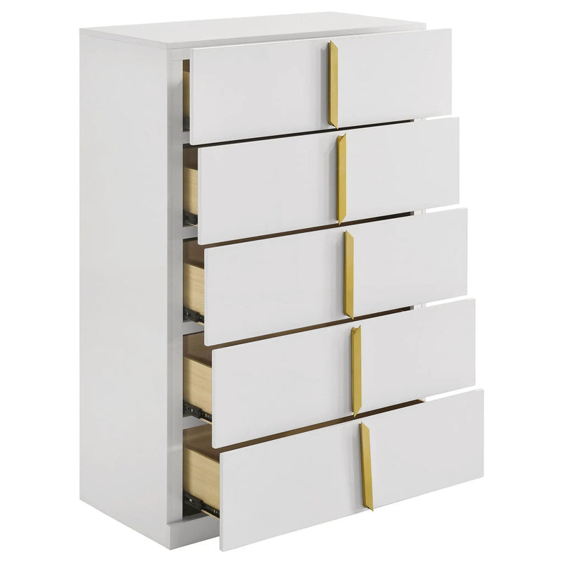 Ines 5-drawer Bedroom Chest of Drawers White High Gloss by Unique Piece Furniture
