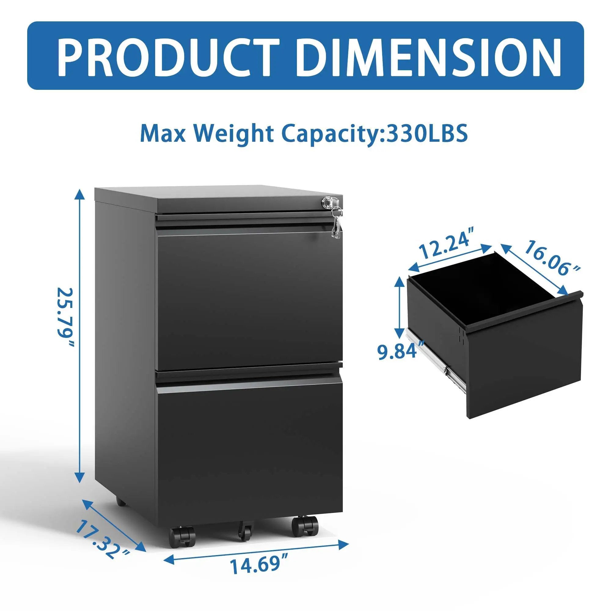 Metal Drawer Mobile File Cabinet With Lock For Home Office Organizer by Unique Piece Furniture