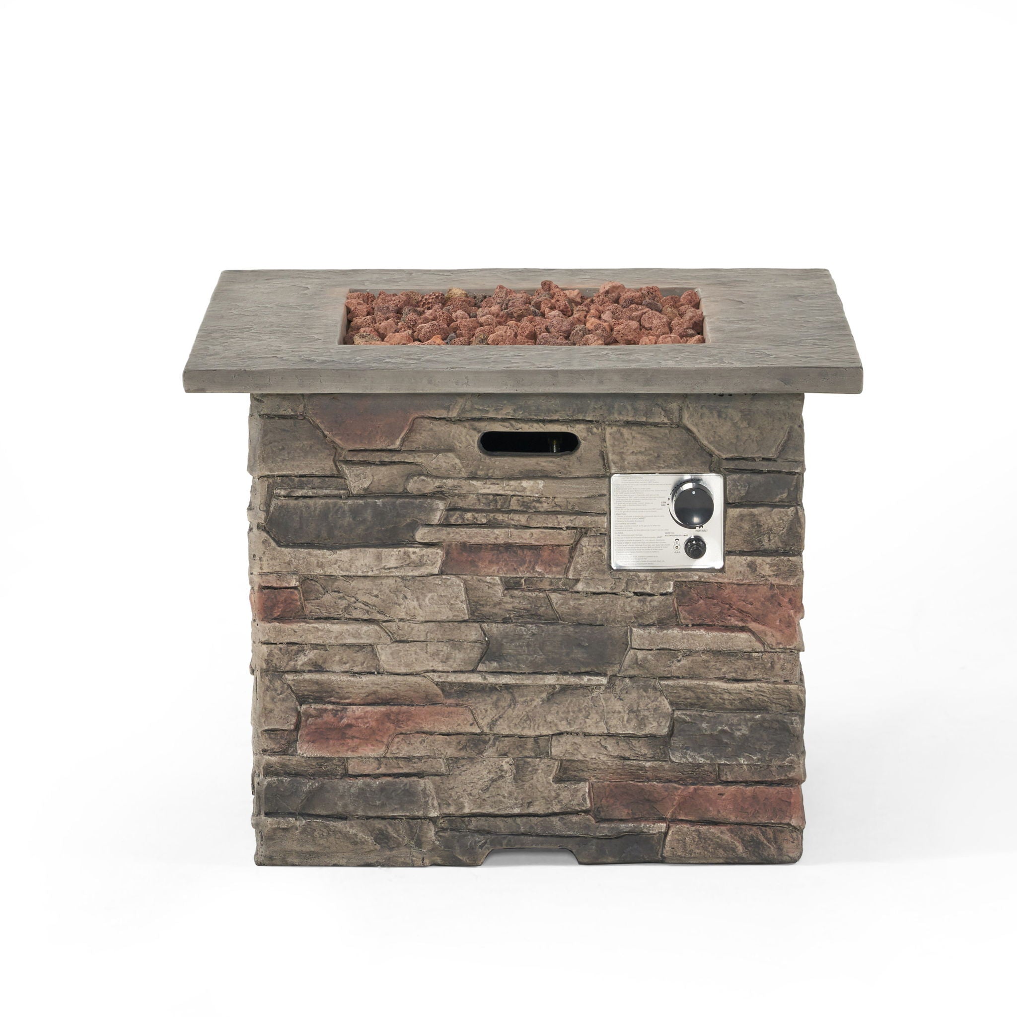 Classic Design Square Fire Pit With Top And 40,000 Btu Heat Output - Stone Gray by HouseOfZazla