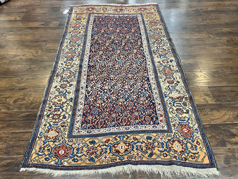 Persian Senneh Rug 4x8, Wool Hand Knotted Antique Kurdish Carpet, Navy Blue Oriental Area Rug, 4 x 8 Rug by Jewel Rugs