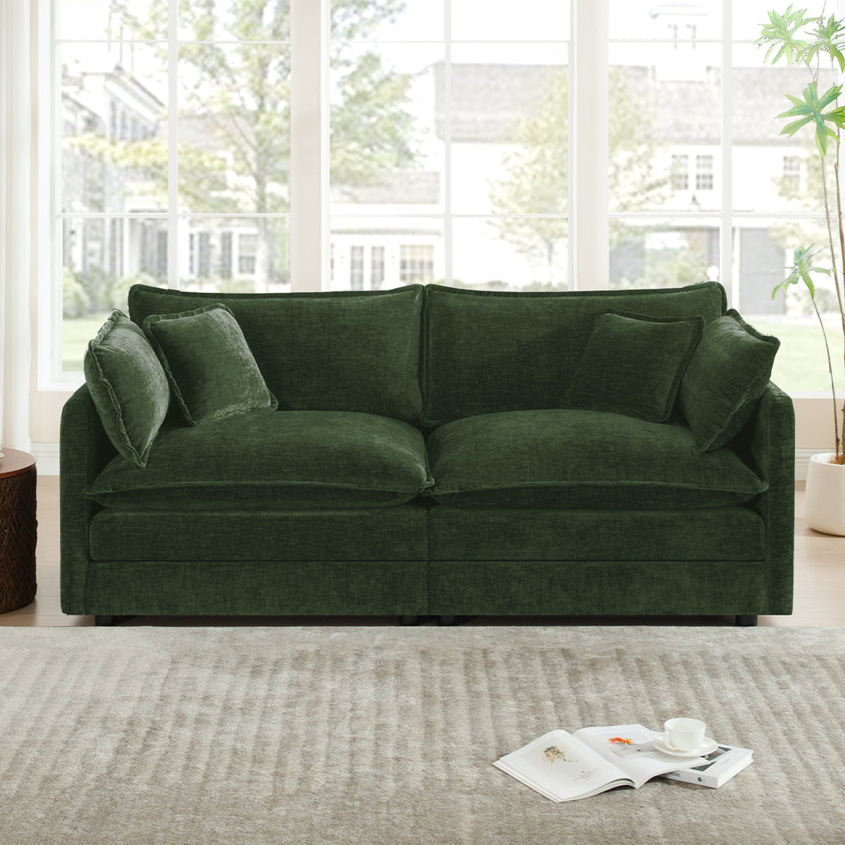 Modern Fabric Loveseat Sofa Couch with Deep Seat and 4 Pillows - Chenille, photo 2 of 10