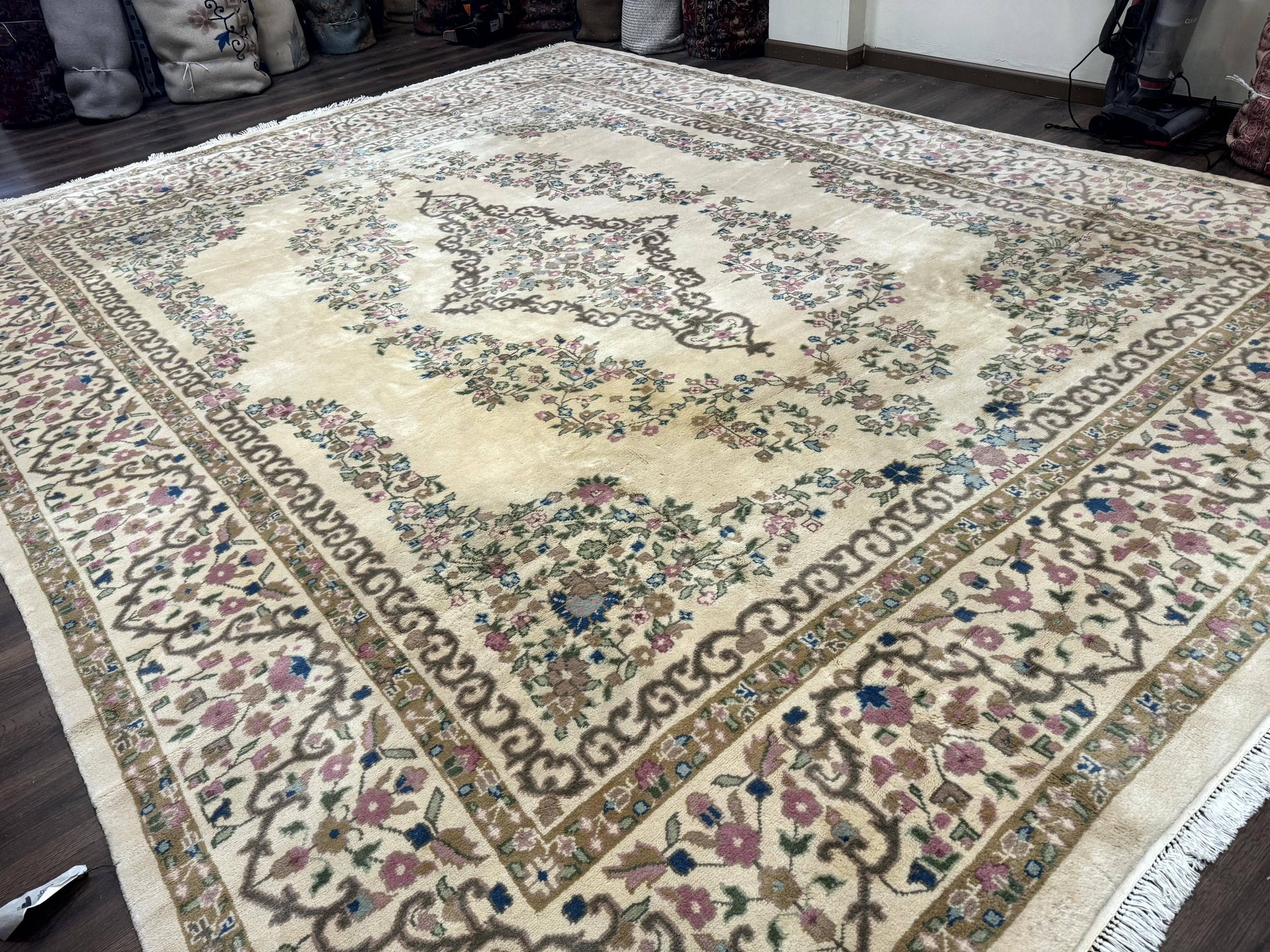 Indo Persian Rug 12x15, Palace Sized Carpet, Oversized Wool Handmade Rug, Kerman Rug, Semi Open Field, Pande Cameron Rug, Beige by Jewel Rugs