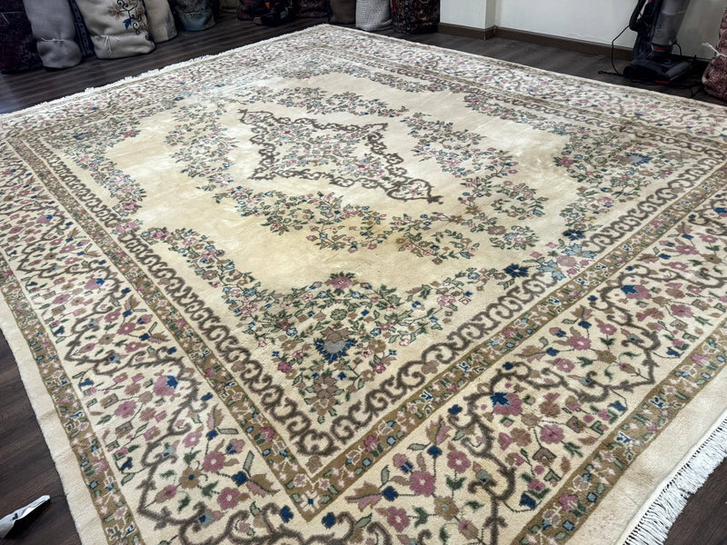 Indo Persian Rug 12x15, Palace Sized Carpet, Oversized Wool Handmade Rug, Kerman Rug, Semi Open Field, Pande Cameron Rug, Beige by Jewel Rugs