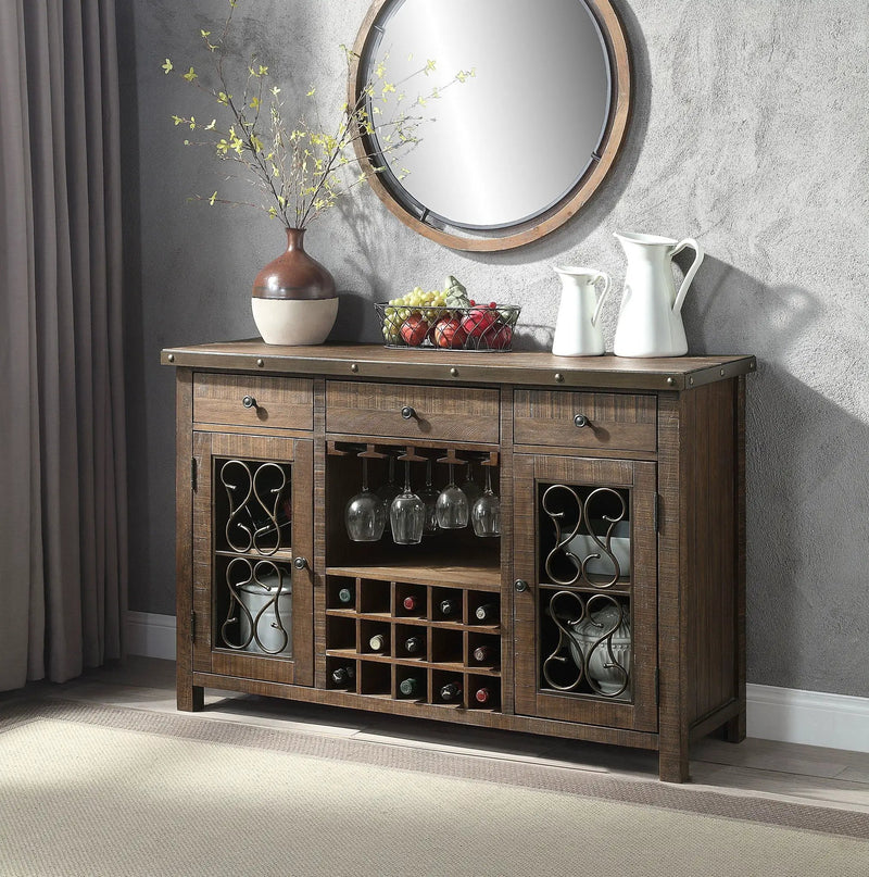 Raphaela Server With Cup Holder & Wine Rack - Cherry by HouseOfZazla