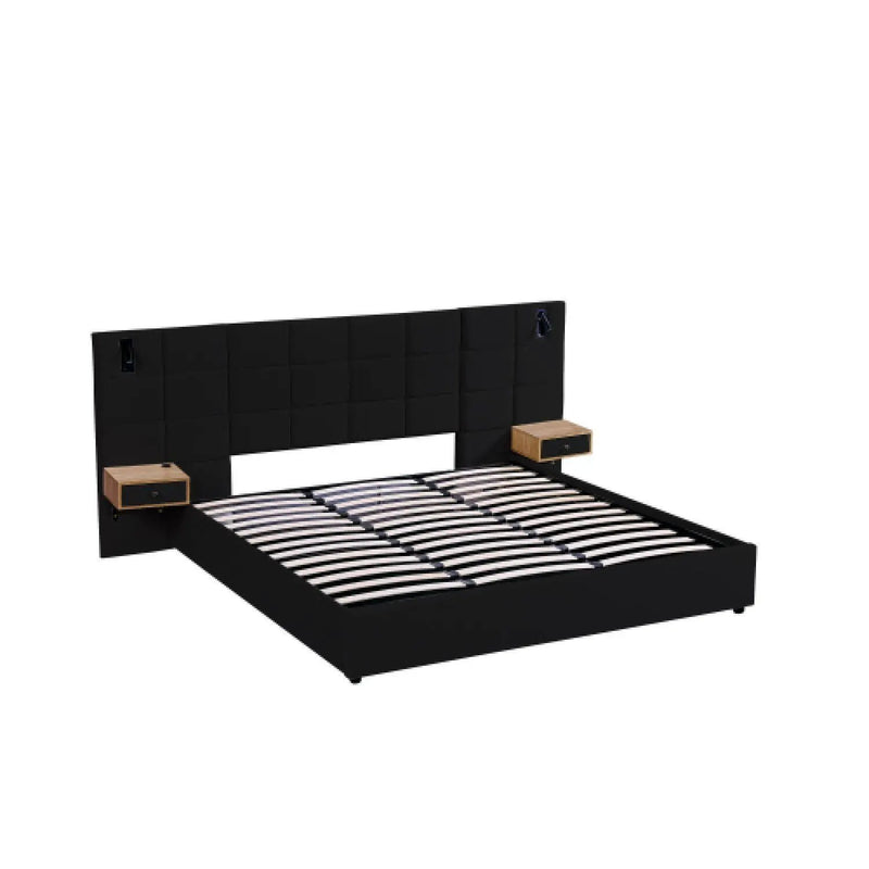 Upholstered Hydraulic Platform Bed With Storage Shelves, Reading Lamps, USB Port by HouseOfZazla