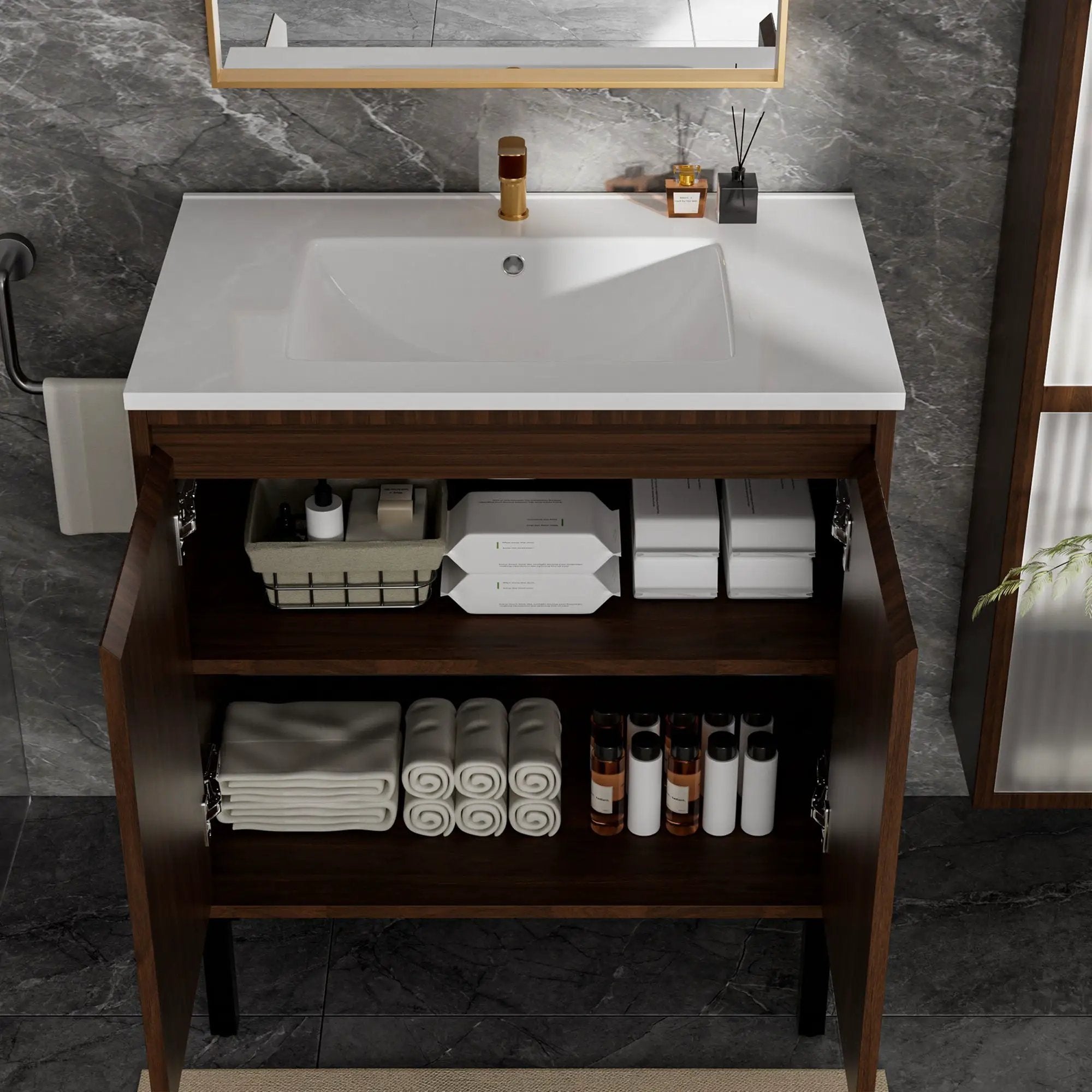 Bathroom Vanity With Ceramic Sink, Floor-Standing Design, Soft-Closing Drawers by Unique Piece Furniture