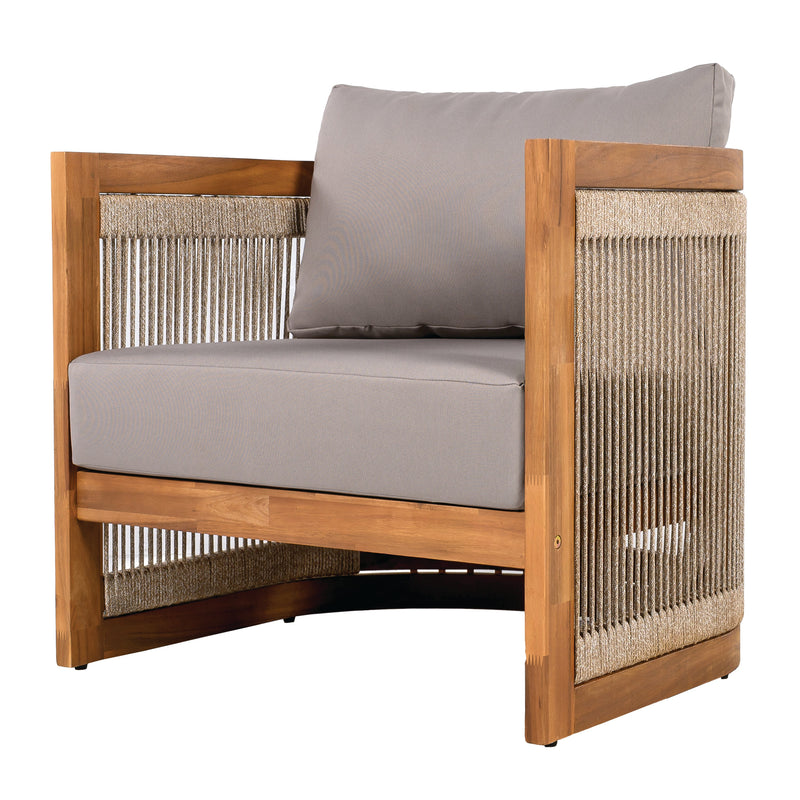 4-Piece Patio Seating Group w/ 2 Chairs, Loveseat & Table Premium Acacia Wood Outdoor Furniture Set,  Curved Tub Design with Woven Rope Accents, Water-Resistant Cushions, All-Weather Slat Construction, photo 3 of 10