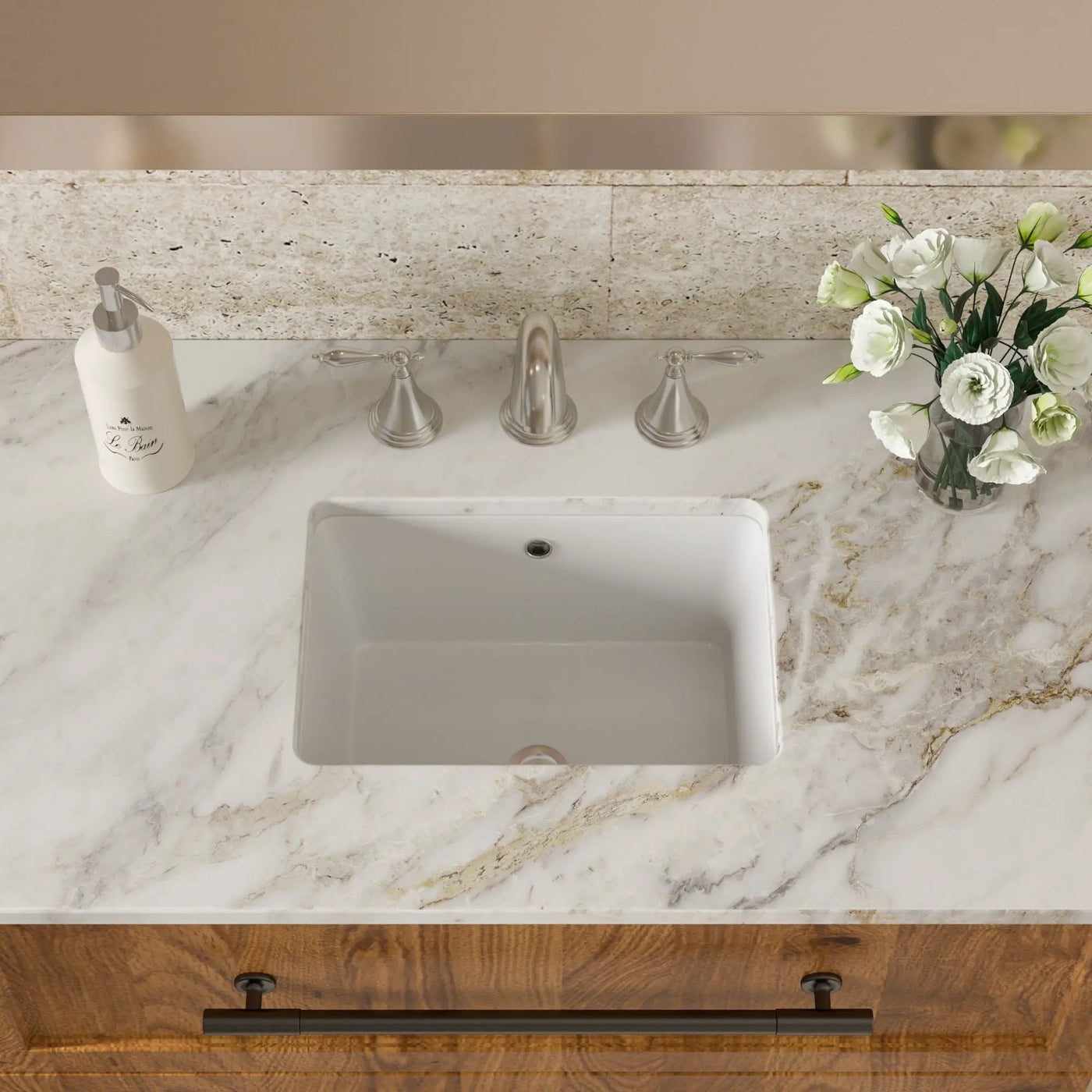 Modern Rectangular Undermount Bathroom Sink With Overflow Ceramic by HouseOfZazla