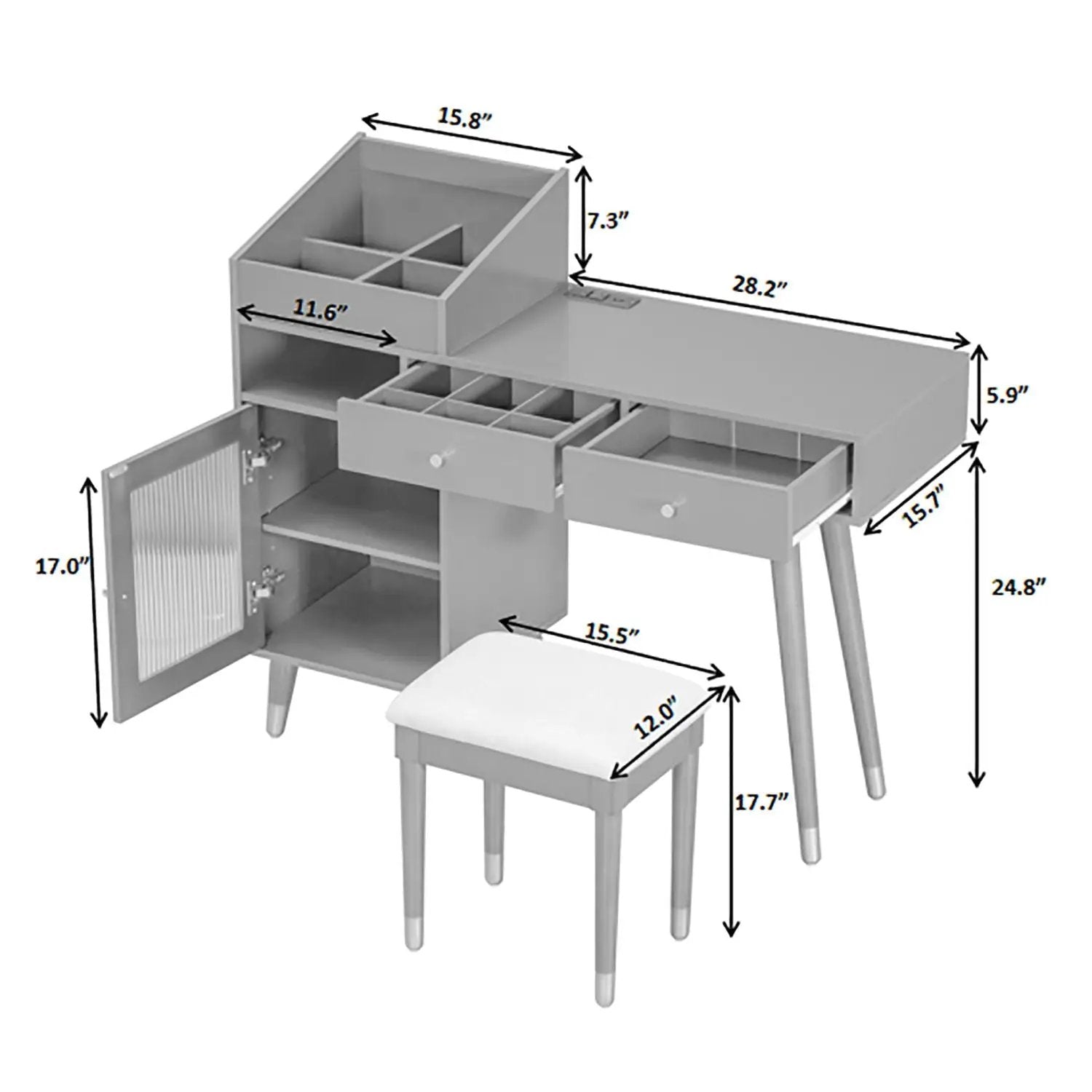 Modern Makeup Vanity Desk With Drawers Cabinet & Charging Port Engineered Wood Space Saving Design For Small Places - Black by Unique Piece Furniture
