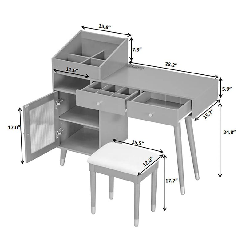Modern Makeup Vanity Desk With Drawers Cabinet & Charging Port Engineered Wood Space Saving Design For Small Places - Black by Unique Piece Furniture