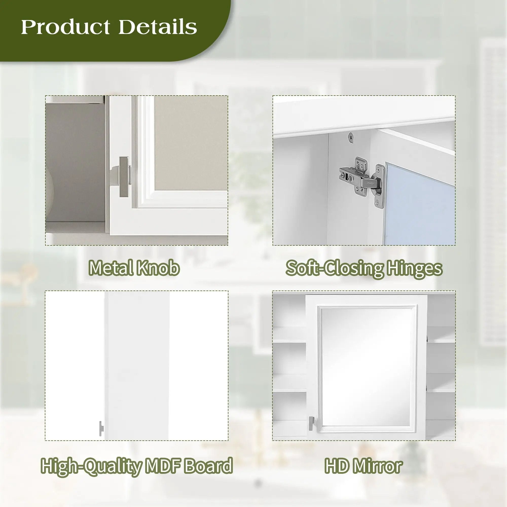Wall Mount 2 In 1 Mirror Cabinet With Adjustable Shelves, Open Storage, For Bathroom Vanity - White by HouseOfZazla