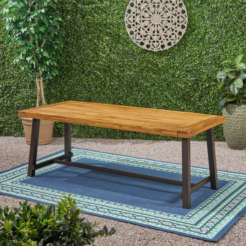 Equilibrium Outdoor Dining Table with Wooden Frame and Slat Top by HouseOfZazla