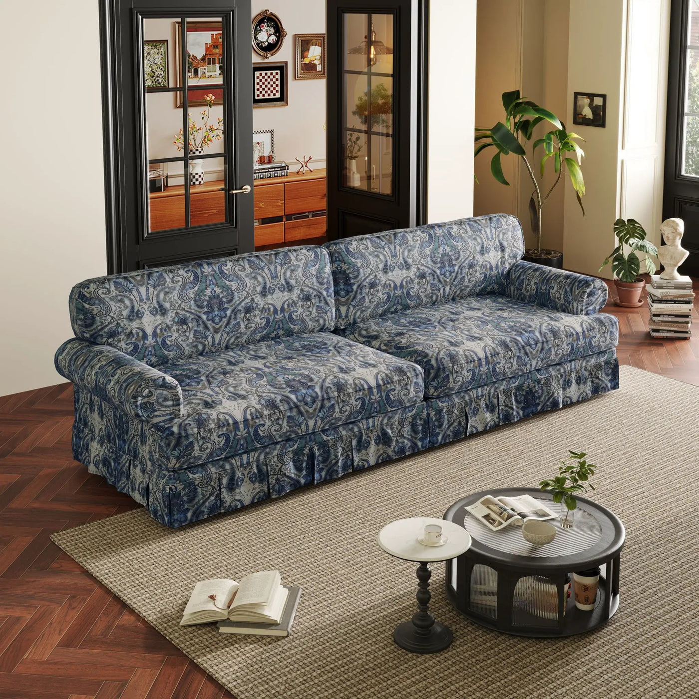 Luxuriously Comfortable Cloud Couch Sofa With Elegant Rolled Arms & Pleated Skirt Design by HouseOfZazla