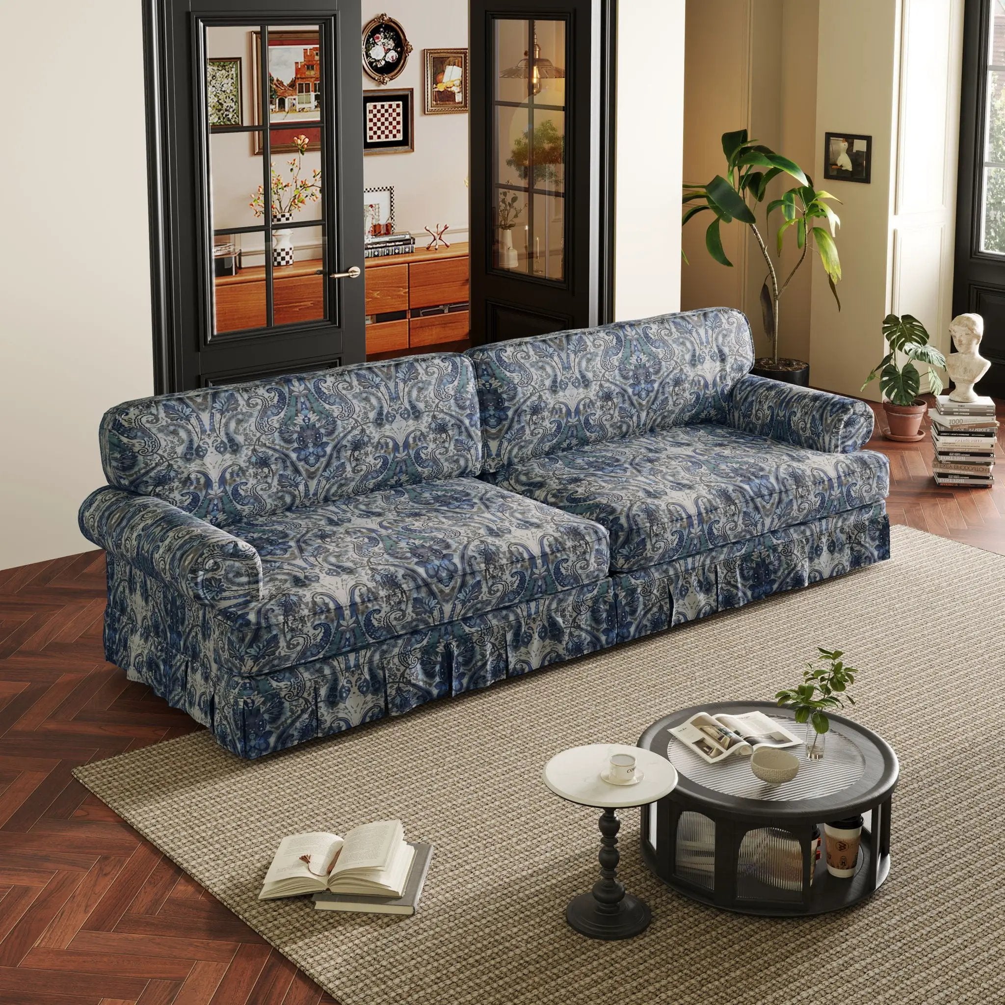Luxuriously Comfortable Cloud Couch Sofa With Elegant Rolled Arms & Pleated Skirt Design by HouseOfZazla