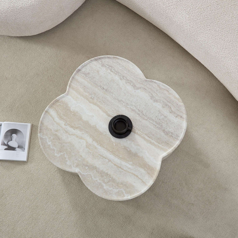Clover Round Coffee Table With Open Storage - Marble by HouseOfZazla