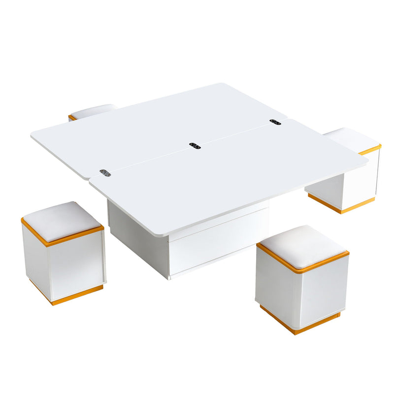 Lift Top Coffee Table With 4 Storage Stools