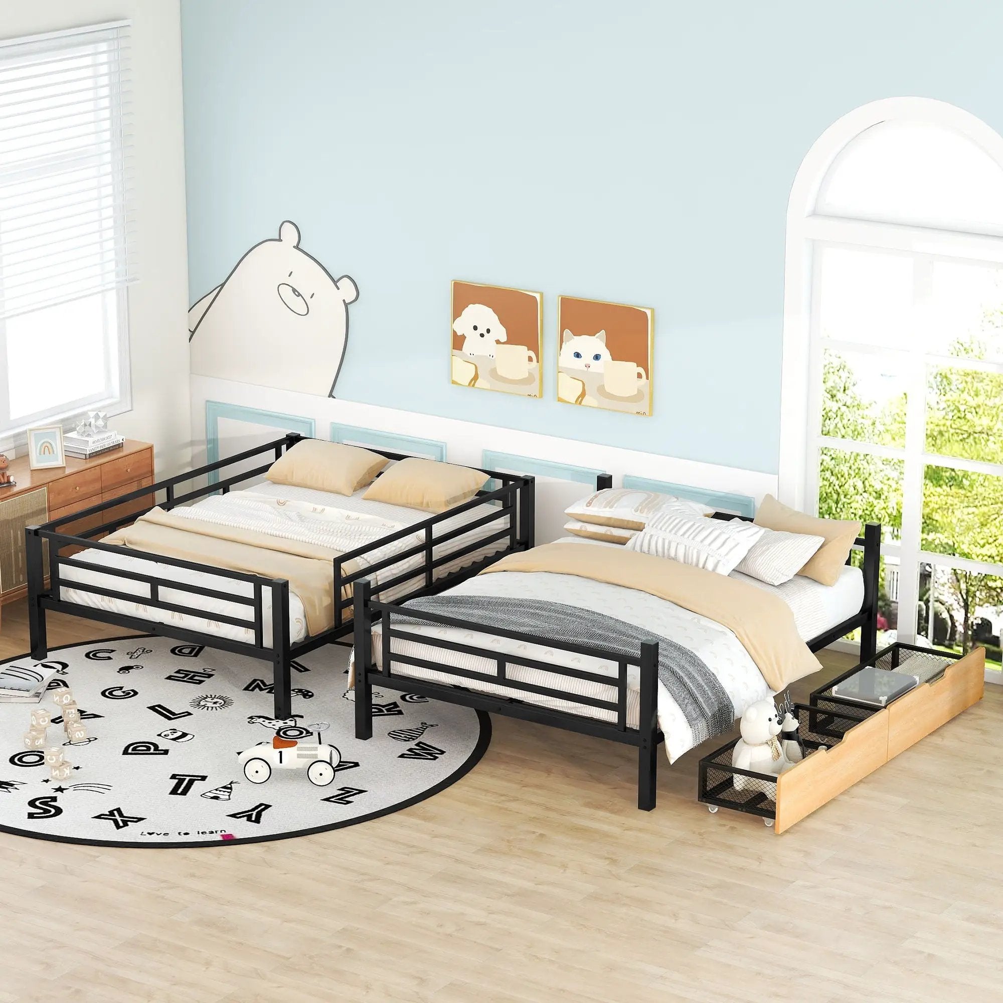 Full Size Convertible Bunk Bed With 2 Drawers Durable - Black by Unique Piece Furniture